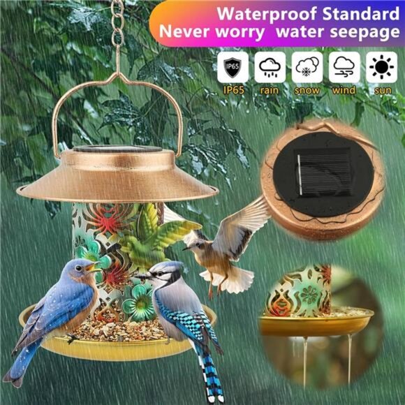 Solar Bird Feeder for Outdoors Hanging, Gifts for Mom Grandma Women, Metal - Picture 4 of 8